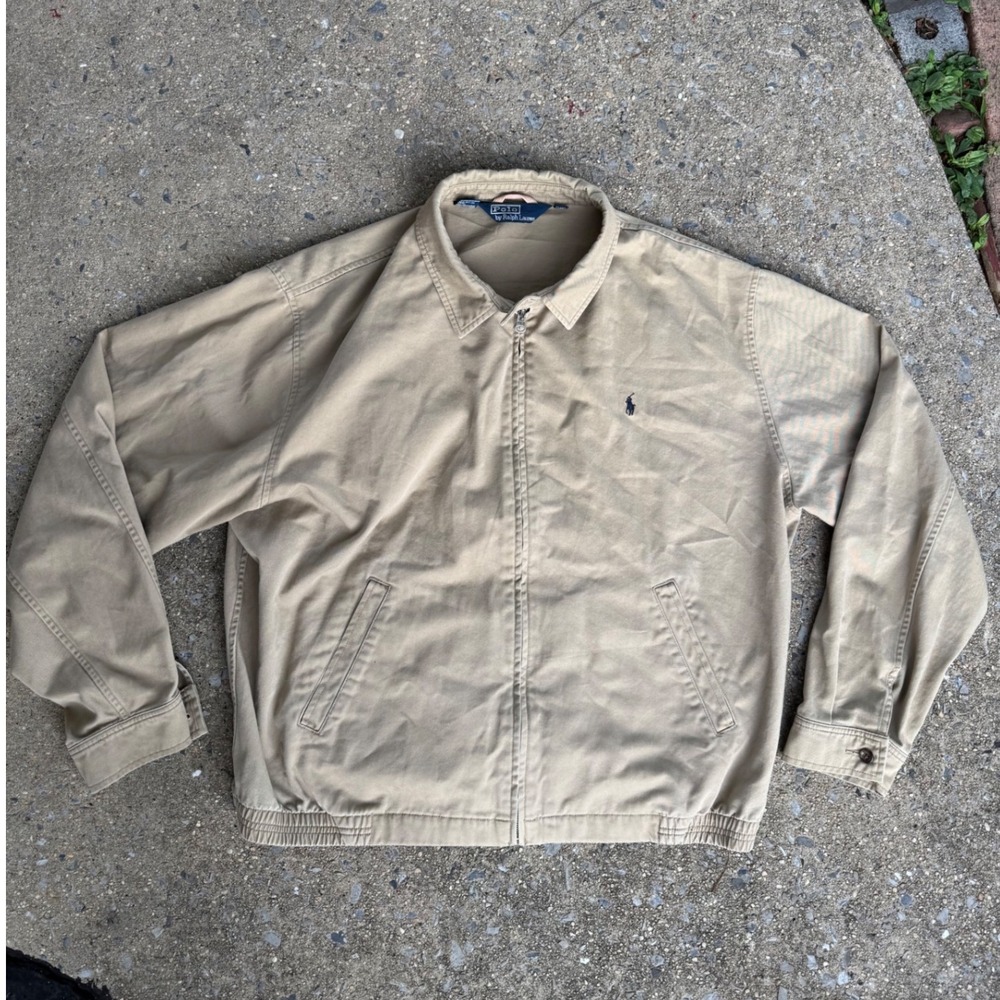 Polo Ralph Lauren Mens XXL Harrington Jacket‎ Tan Beige Cotton Twill Full Zip